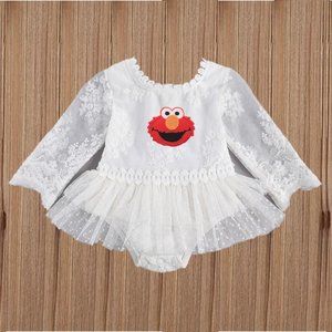 Elmo White Lace Long Sleeve Sesame Street Girl Outfit Clothes romper dress